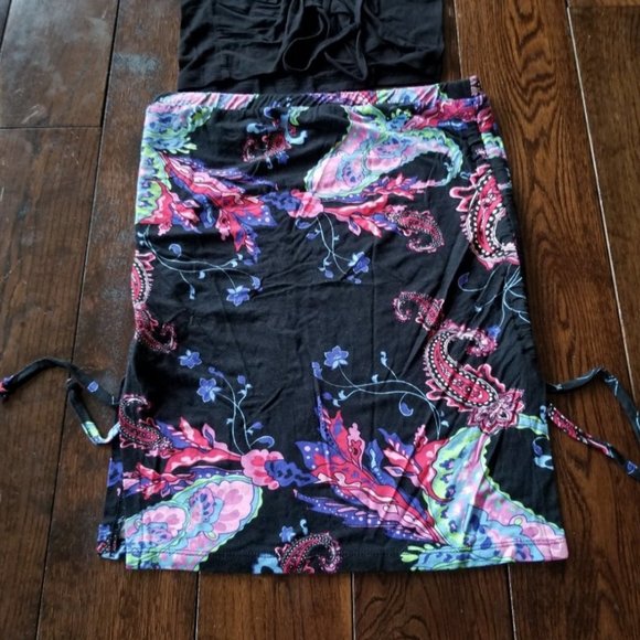 LASCANA for VENUS Two Piece Ruched with Ties Black Top and Floral Skirt - Picture 6 of 14